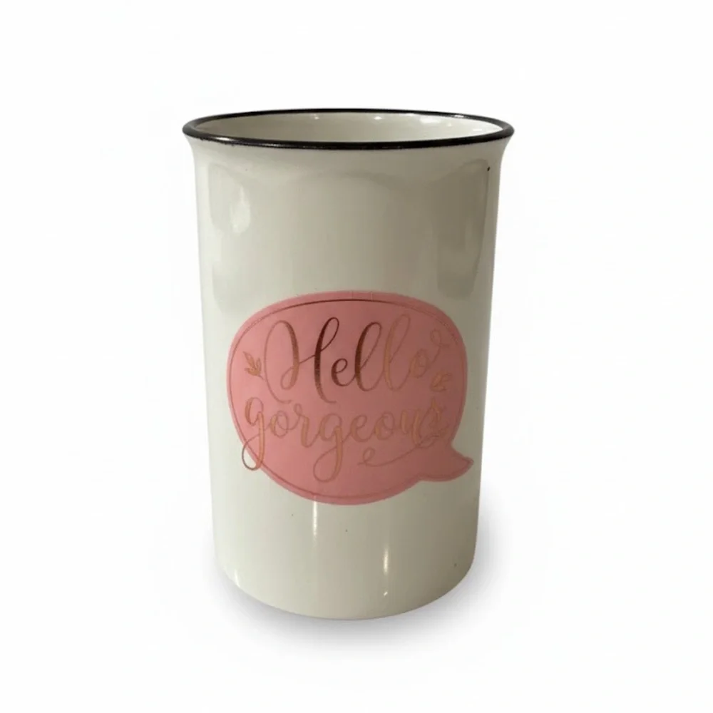 White and Pink Ceramic Makeup Brush Holder